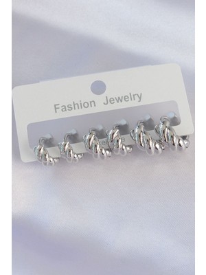 Vice Avm Pirinç Gümüş Renk Minimal Tırtıklı Küpe Seti - TJ-BKP8991 TG-1395 339650