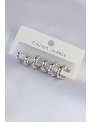 Vice Avm Pirinç Gümüş Renk Oval Bombeli Küpe Seti - TJ-BKP9001 TG-1395 339658