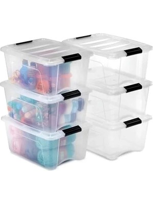 Calperia Plastik Kutu Düzenleyici, 6'lı Paket, Klipsli, 6 x 15 L, Şeffaf