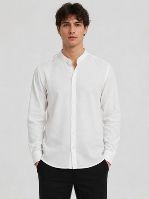 Classics Men Baros Hakim Yaka Uzun Kol Slim Fit Keten Gömlek - 7684