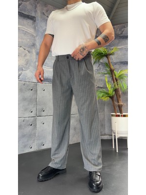 Çizgili Premium Kumaş Baggy Pantolon