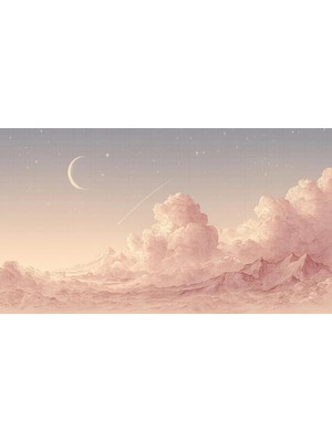 Arterior Wallpaper Pembe Bulutlar ve Dağlar Çocuk Odası Poster Duvar Kağıdı