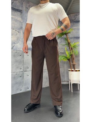 Çizgili Premium Kumaş Baggy Pantolon
