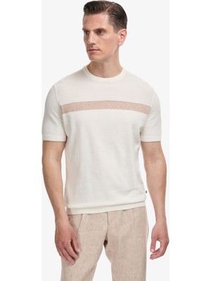 Cacharel Erkek Ekru Slim Fit %100 Pamuk Bisiklet Yaka Triko T-Shirt 50320653-VR019