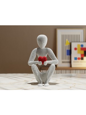 Love's Embrace: Minimalist Figür - Aşkın Dokunuşu Dekoratif Heykel - Kırmızı Kalp Detaylı