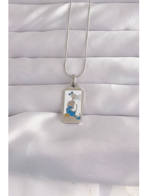 Vice Avm 316L Çelik Gümüş Renk Beyaz Mineli Kız Figür Tarot Kolye - TJ-BKO9049 TG-1395 340043