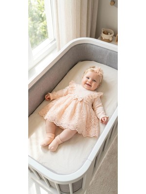 Miniday Baby Kız Bebek Mevlütlük Elbise Bandanalı Dantelli Yenidoğan Hastane Çıkışı Gelinlik Abiye Mevlitlik 4028