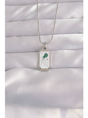 Vice Avm 316L Çelik Gümüş Renk Beyaz Mineli Tarot Kolye - TJ-BKO9048 TG-1395 340042