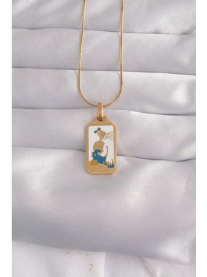 Vice Avm 316L Çelik Gold Renk Beyaz Mineli Kız Figür Tarot Kolye - TJ-BKO9027 TG-1395 340025
