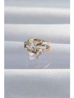 Vice Avm Pirinç Gold Renk Zirkon Taşlı Damla Earcuff Küpe - TJ-BKP9335 TG-1395 339948
