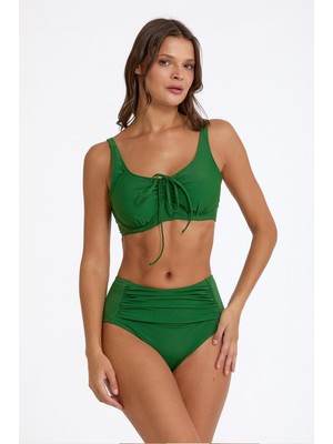 Argento 1464-3009 Yeşil Drapeli Balenli Toparlayıcı Yüksek Bel Bikini Takım