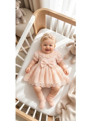 Miniday Baby Kız Bebek Mevlütlük Yazlık Elbise Bandanalı Dantelli Yeni Doğan Hastane Çıkışı Gelinlik Abiye 4024