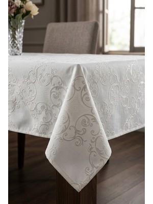 Rona Home Kırık Beyaz Masa Örtüsü Premium Leke Tutmaz Su Geçirmez Dikdörtgen Lüks Şık Dekoratif Sofra