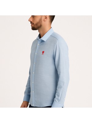 Tomris Butik Kalp Nakışlı Keten Gömlek
