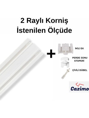 Cazimo Ikili Korniş Rayı Pvc Perde Rayı Ölçü Seçenekli Tavan Tipi Beyaz Korniş Sistemi