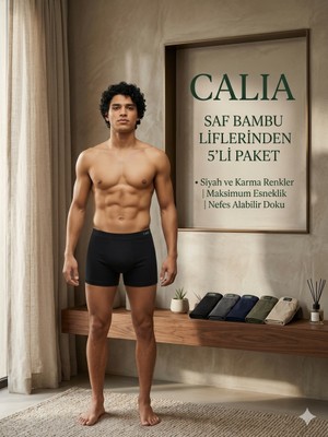 Qulat Calia 5'li Paket Erkek Bambu Boxer - Esnek ve Nefes Alabilir Rahat Kalıp Karma Renk Seti