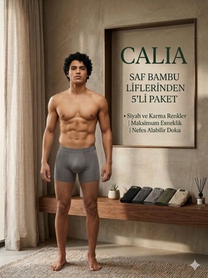 Qulat Calia 5'li Paket Erkek Bambu Boxer - Esnek ve Nefes Alabilir Rahat Kalıp Karma Renk Seti