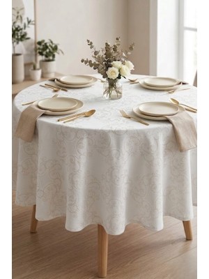 Rona Home Yuvarlak Masa Örtüsü Leke Tutmaz Şık Tasarım Özel Dokuma Premium Çeyizlik Davet Örtüsü
