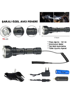 Majeur 600 Lümen Tx6 Şarjlı Özel Avcı Feneri WT253