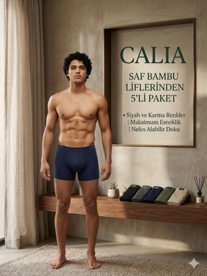 Qulat Calia 5'li Paket Erkek Bambu Boxer - Esnek ve Nefes Alabilir Rahat Kalıp Karma Renk Seti