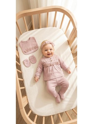 Miniday Baby Kız Bebek Mevlütlük Yenidoğan Hastane Çıkışı 5'li Set %100 Pamuk ZK5010