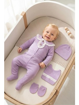 Miniday Baby Kız Bebek Mevlütlük Yenidoğan Hastane Çıkışı 5'li Set %100 Pamuk ZK5012