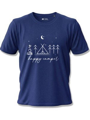 North Whiskers "happy Camper" Baskılı Royal Mavi %100 Pamuklu Kamp Tişörtü