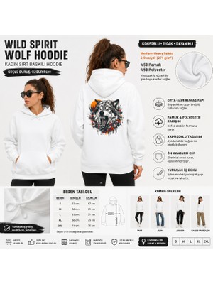Tişört Kodu Wild Spirit Wolf Kadın Beyaz Sırt Baskılı Hoodie