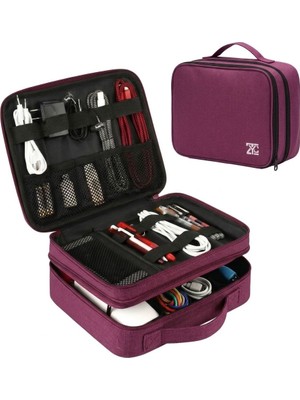ZYC Büyük Boy Premium Çok Katlı Elektronik Cihaz ve Kablo Düzenleyi Taşınabilir Seyahat Çantası Ebat 31X26X10 cm