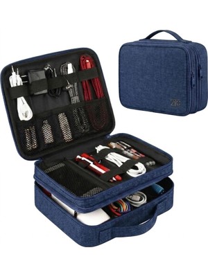 ZYC Büyük Boy Premium Çok Katlı Elektronik Cihaz ve Kablo Düzenleyi Taşınabilir Seyahat Çantası Ebat 31X26X10 cm
