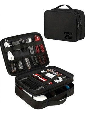 ZYC Büyük Boy Premium Çok Katlı Elektronik Cihaz ve Kablo Düzenleyi Taşınabilir Seyahat Çantası Ebat 31X26X10 cm