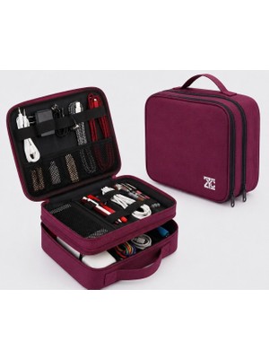 ZYC Büyük Boy Premium Çok Katlı Elektronik Cihaz ve Kablo Düzenleyi Taşınabilir Seyahat Çantası Ebat 31X26X10 cm