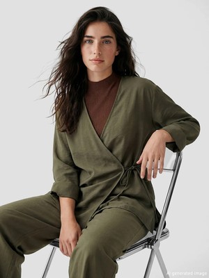 LC Waikiki Lcw Modest Haki Kruvaze Yaka Dokulu Modal Karışımlı Kadın Kimono