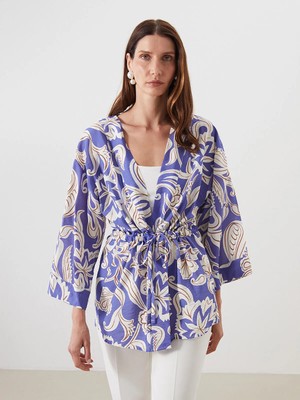 LC Waikiki Lcwaıkıkı Classic Mor Şal Yaka Desenli Kadın Kimono