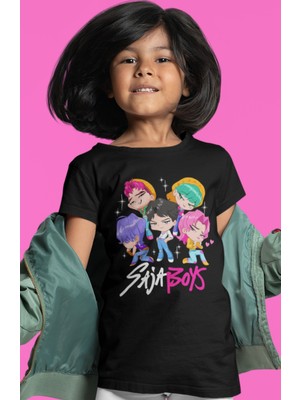 Sevbano Saja Boys Kpop Demon Hunters Müzik Grubu Baskılı Unisex Çocuk Tişört (1-12 Yaş)