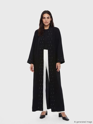 LC Waikiki Lcw Modest Siyah Şal Yaka Taşlı Oversize Kadın Kimono