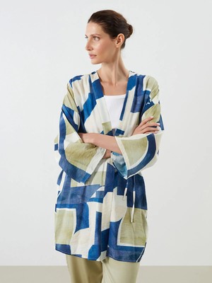 LC Waikiki Lcwaıkıkı Classic Yeşil Şal Yaka Desenli Oversize Kadın Kimono
