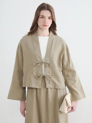 LC Waikiki Lcw Modest Haki Şal Yaka Oversize Kadın Kimono