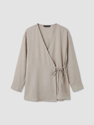 LC Waikiki Lcw Modest Gri Kruvaze Yaka Dokulu Modal Karışımlı Kadın Kimono