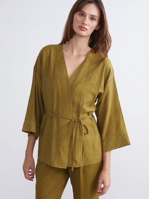 LC Waikiki Lcwaıkıkı Classic Yeşil Şal Yaka Dokulu Kadın Kimono