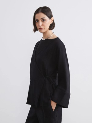 LC Waikiki Lcw Vision Siyah Kruvaze Yaka Dokulu Kadın Kimono
