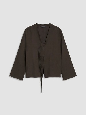LC Waikiki Lcw Modest Kahverengi V Yaka Modal Dokulu Kadın Kimono