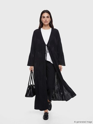 LC Waikiki Lcw Modest Siyah V Yaka Desenli Kadın Kimono