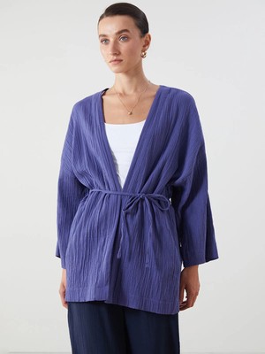 LC Waikiki Lcwaıkıkı Classic Mor Şal Yaka Oversize Dokulu Kadın Kimono