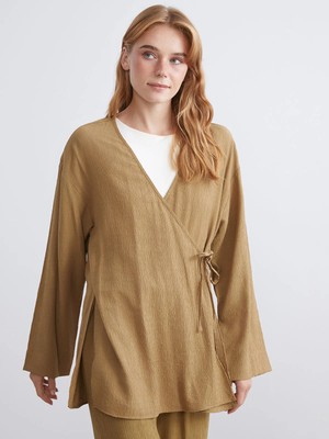 LC Waikiki Lcw Modest Haki Kruvaze Yaka Dokulu Kadın Kimono