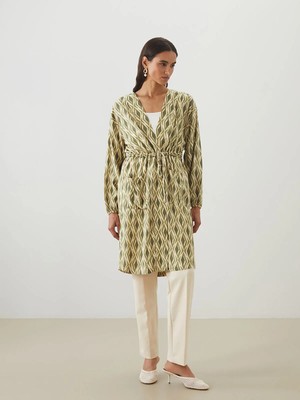 LC Waikiki Lcw Modest Yeşil Şal Yaka Desenli Oversize Kadın Kimono
