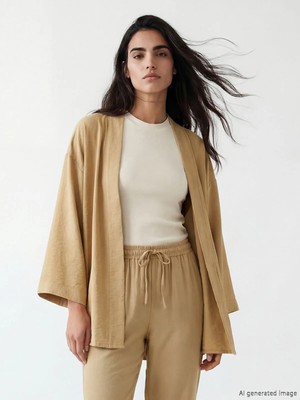 LC Waikiki Lc Waıkıkı Bej Şal Yaka Oversize Kadın Kimono