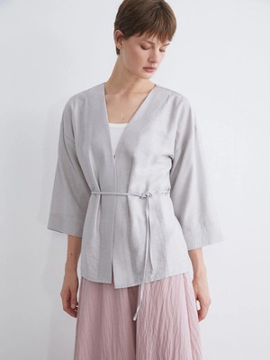 LC Waikiki Lcwaıkıkı Classic Gri Şal Yaka Modal Karışımlı Kadın Kimono