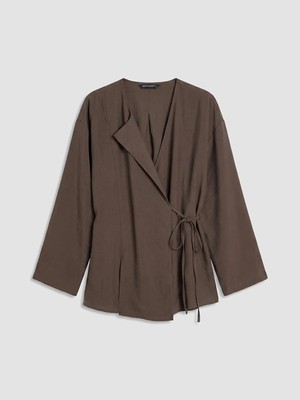 LC Waikiki Lcw Modest Kahverengi V Yaka Modal Karışımlı Kadın Kimono