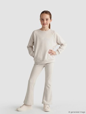 LC Waikiki Lcw Kids Gri New York Baskılı Kız Çocuk Soft Touch Sweatshirt ve Tayt